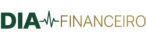 Logotipo horizontal com a palavra "DIA" em verde escuro grosso e a palavra "FINANCEIRO" em ouro escuro fino, separadas por um gráfico de batimento cardíaco verde escuro, tudo sobre um fundo branco.